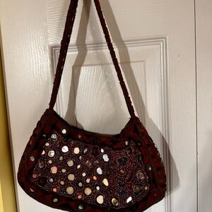 Embellished Brown Shoulder Bag